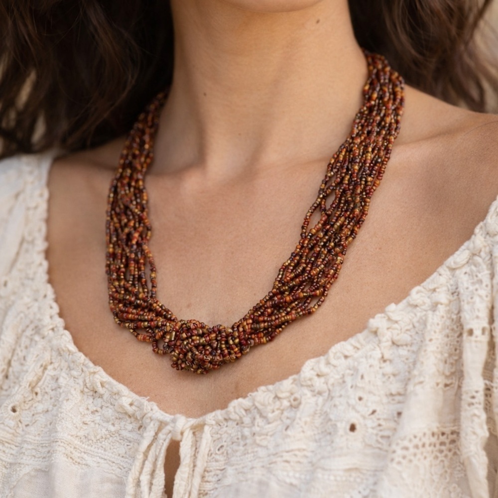 Multi-Strand Beaded Necklace | Boho Statement | Earth Tones